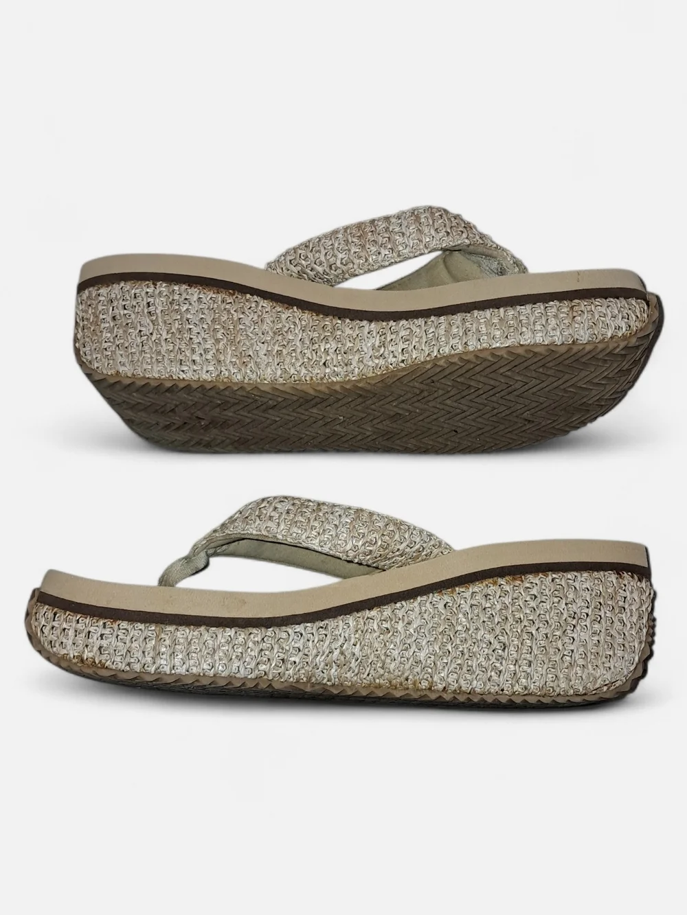 Woven Beige Platform Flip-Flop Sandals - Women - Picture 1 of 2